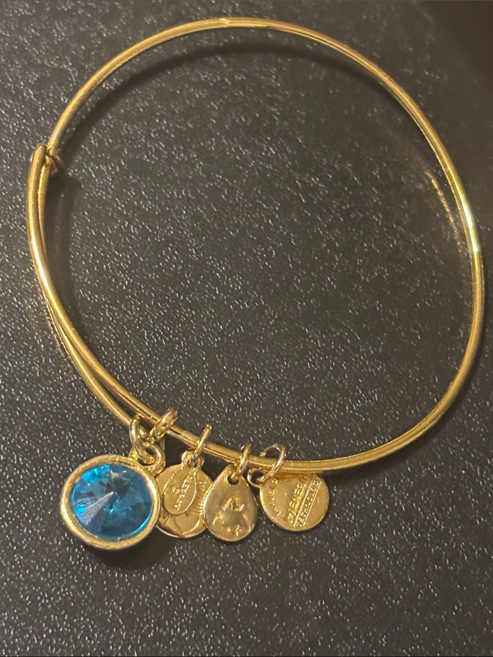 Alex Ani Gold Bangle Bright Blue Crystal Charm Birthstone Bangle March December